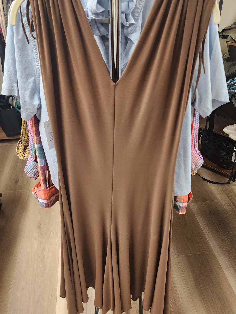 Sleeveless Brown V-Neck Women's Dress